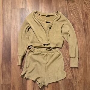 Cozy Tan Knit Cardigan and Shorts Set